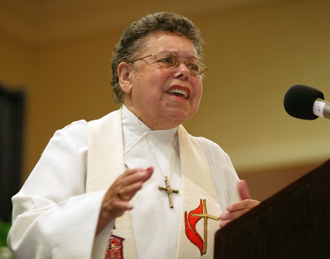 womens-history-kelly United Methodist Bishop Leontine T.C. Kelly preaches during the first reunion of the former Central Jurisdiction of the Methodist Church, a racially segregated church structure, in College Park, Ga., in 2004. Kelly, who died in 2012, was elected in 1984 as the denomination’s first African-American woman bishop. File photo by Mike DuBose, UMNS.