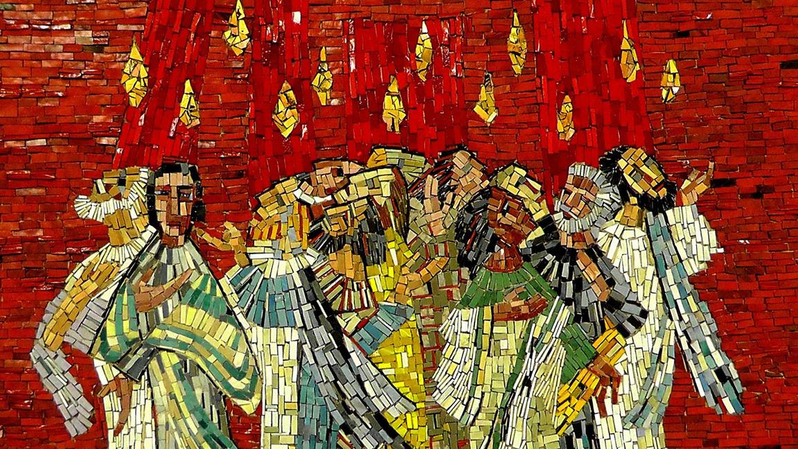 A mosaic for Pentecost features elements of fire. Image by Holger Schué, courtesy of Pixabay.