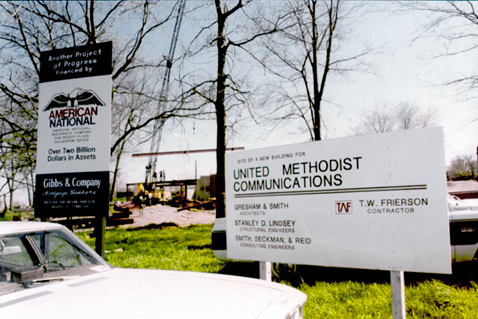 Construction begins on the Nashville offices of United Methodist Communications at 810 12th Avenue South in 1989. Courtesy of United Methodist Communications.