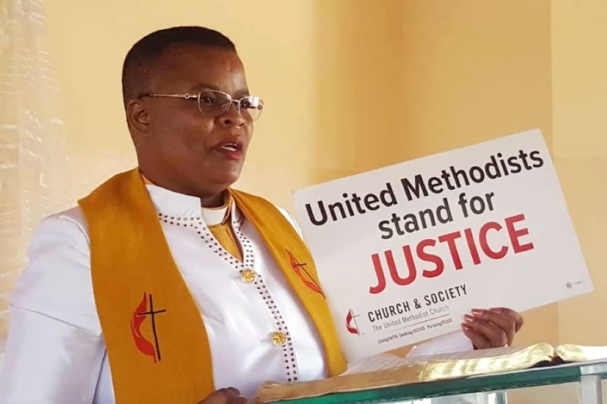 The Rev. Juliet Chirowa speaks at Sunningdale United Methodist Church in Harare, Zimbabwe. She said the church should influence policy by standing up for justice including comprehensive care for victims of human trafficking. Photo by Priscilla Muzerengwa, UMNS.