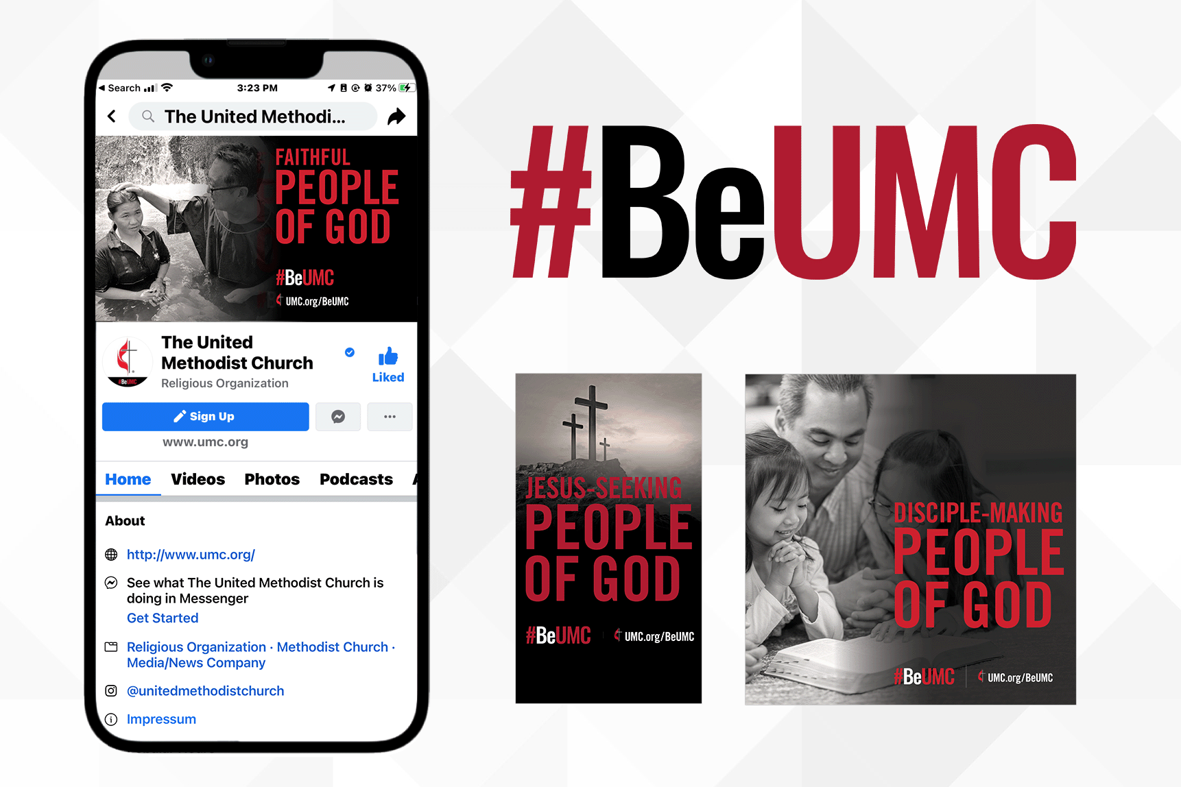 Examples of BeUMC social graphics for churches to download and use on their social channels.