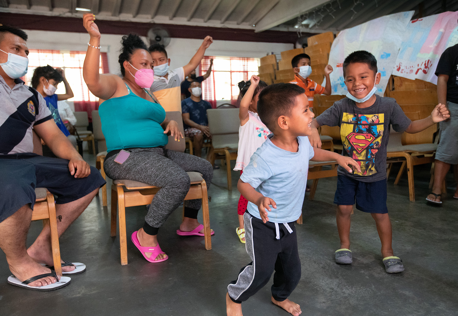 Children pray during worship at the Camino de Salvación migrant shelter in Tijuana, Mexico. Photo by Mike DuBose, UM News.