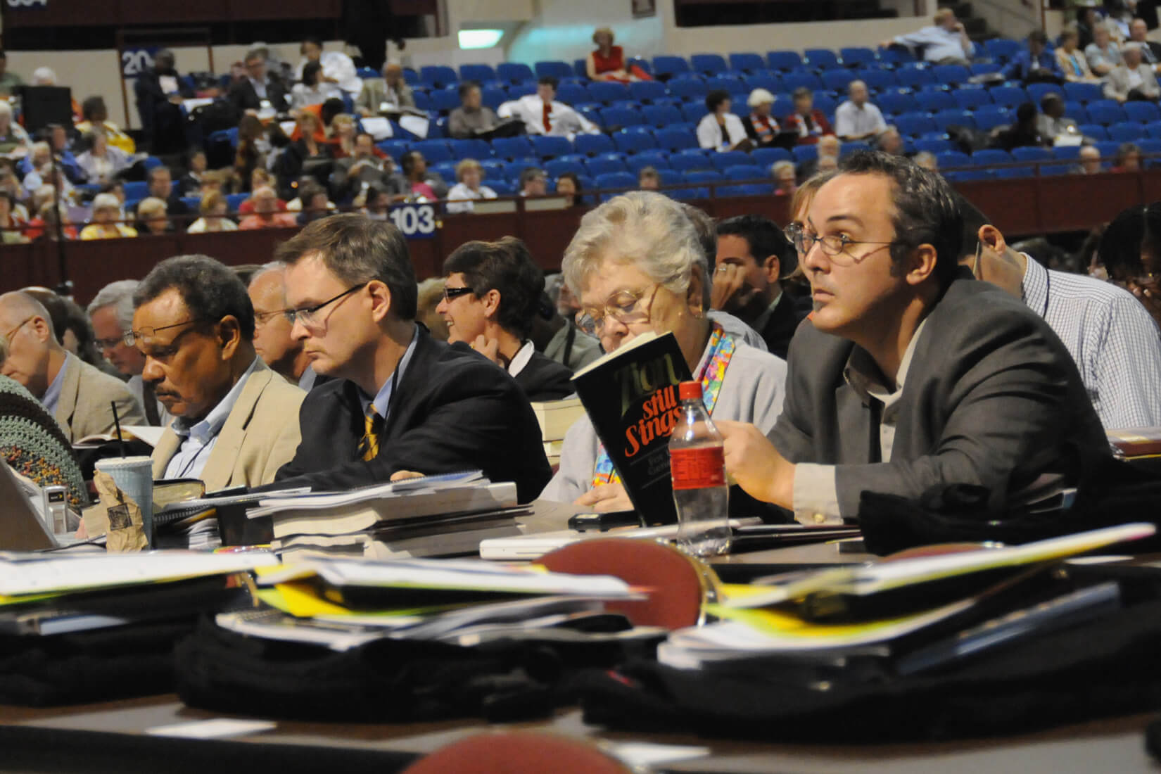 Delegates work on adopting parliamentary rules during the April 23 organizational session of the 2008 United Methodist General Conference in Fort Worth, Texas. A UMNS photo by John C. Goodwin.