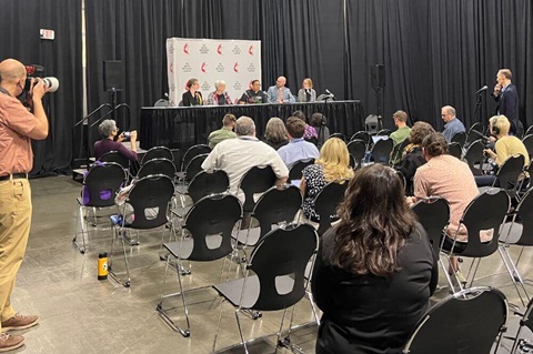 At a May 2, 2024, press conference, Dr. Ashley Boggan D. announced the formation of the Center for LGBTQ+ United Methodist Heritage. Boggan also invited members of the Queer Caucus to share their stories. Photo by Crystal Caviness, United Methodist Communications.