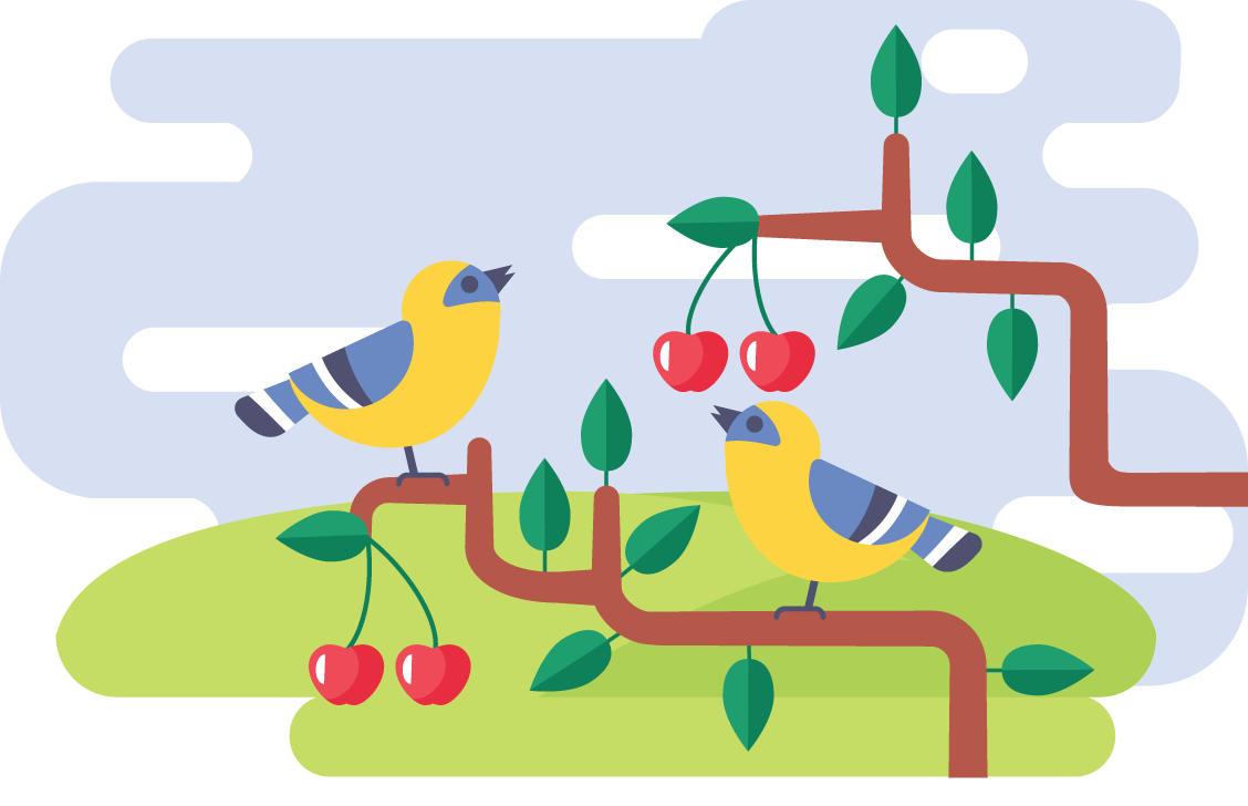 Monthly illustration of May birds by GraphicMama and licensed under CC Attribution 3.0. 