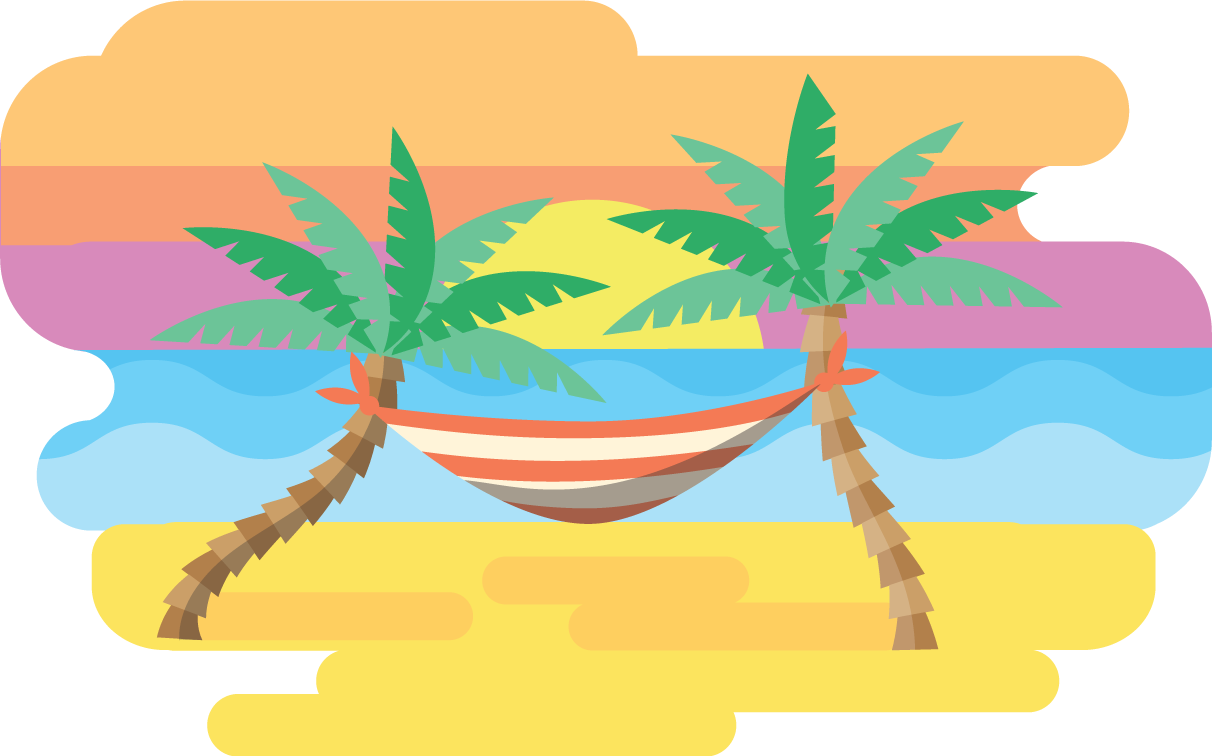 Monthly illustration of July hammock and Palm trees by GraphicMama and licensed under CC Attribution 3.0.