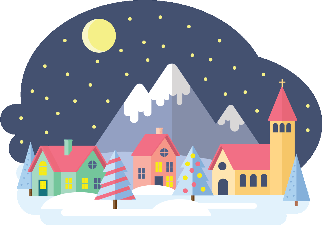 Monthly illustration of December with Santa on Christmas Eve by GraphicMama and licensed under CC Attribution 3.0. 